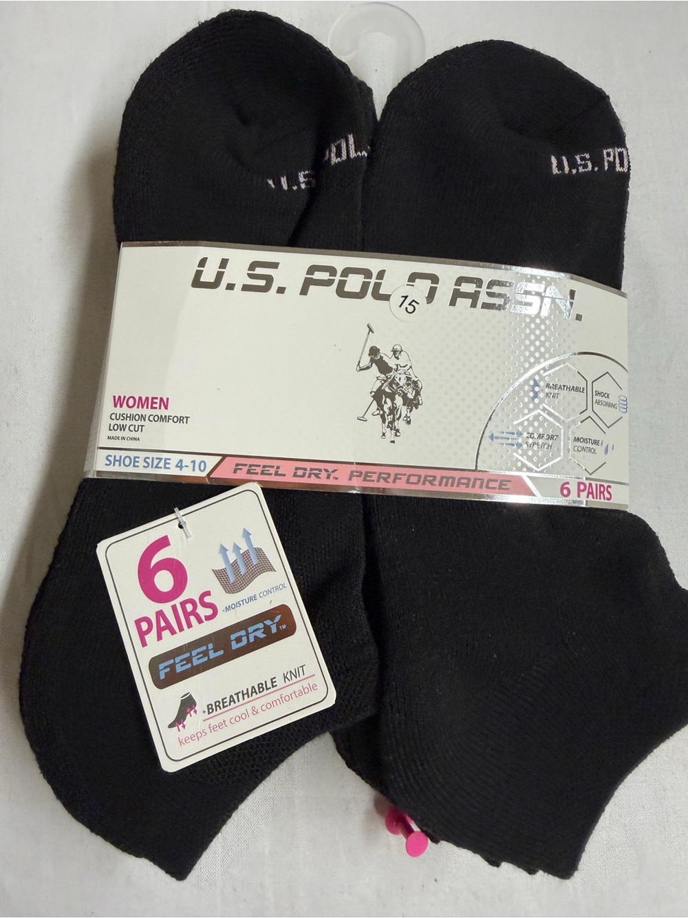 U.S. Polo Assn. Black Low-Cut Cushion Athletic Socks - 6 Pairs